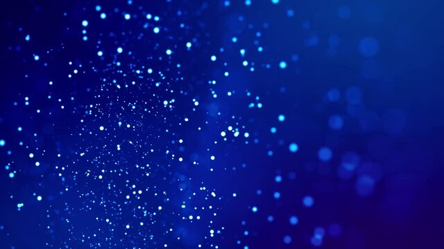 Magic blue glowing particles flow in viscous liquid and bright glisten. Science fiction. 4k 3d sci-fi background with glittering particles, depth of field and bokeh. Luma matte as alpha channel 146