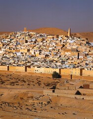 algeria, m'zab valley, beni isguen, cityscape, valley, africa, north africa, sahara, desert, m'zab, mzab, beni-isguen, holy city, mozabites,  - obrazy, fototapety, plakaty
