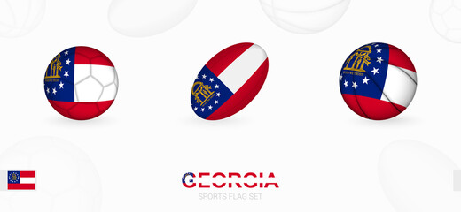 Sports icons for football, rugby and basketball with the flag of Georgia.