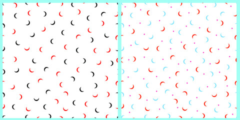 Set of vector patterns. In the form of crescents on a white isolated background. Background, wrapping paper, wallpaper, cover, print, clothing, material. 