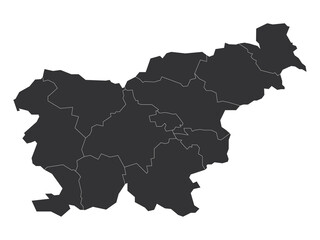 Grey political map of Slovenia. Administrative divisions - statistical regions. Simple flat blank vector map.