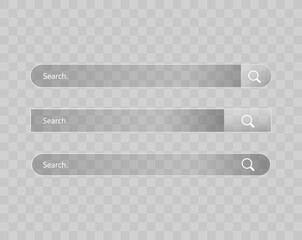 Search bar template. Vector web search illustration. Transparent glass search bar.