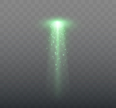 UFO light beam isolated on transparent background. Green Light. Vector illustration