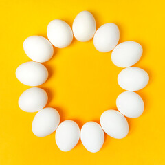 Round frame of white Easter eggs. Happy easter holiday. Copy space