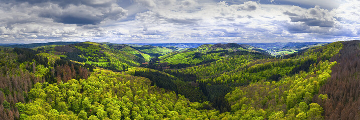 the rothaargebirge mountains in germany spring panorama