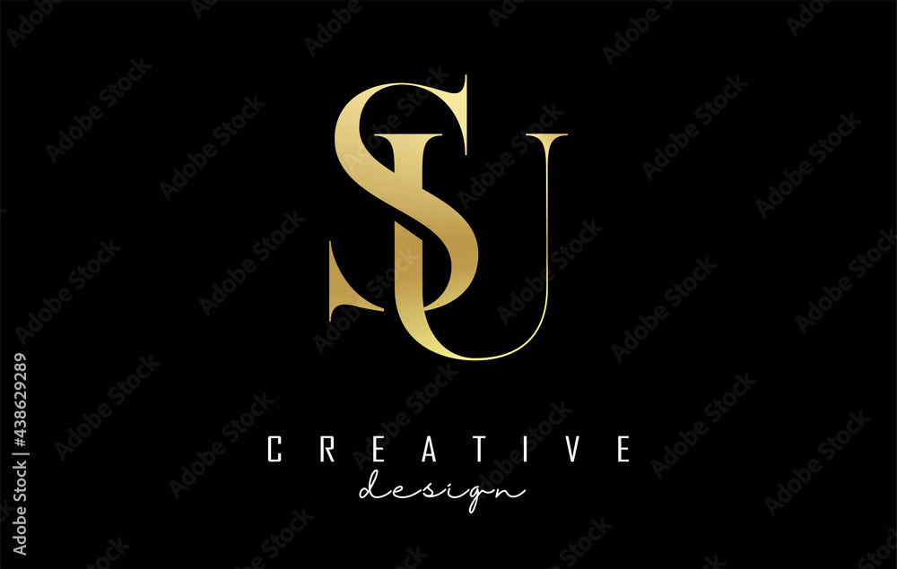 Wall mural Golden Su s u letter design logo logotype concept with serif font and elegant style. Vector illustration icon with letters S and U. - Wall murals