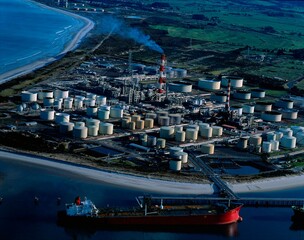 new zealand, whangarei, petroleum refinery, overview, economy, industry, petroleum, refinery, oil, oil industry, fuel, processing, manufacturing, industrial plant, aerial view, industrialisation, 
