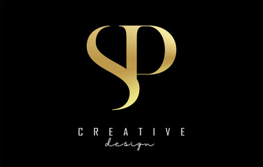 Golden SP s p letter design logo logotype concept with serif font and elegant style. Vector illustration icon with letters S and p. - obrazy, fototapety, plakaty