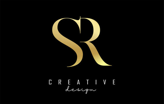 Golden SR s r letter design logo logotype concept with serif font and elegant style. Vector illustration icon with letters S and R.