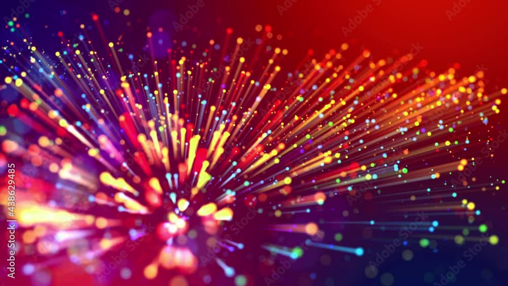 Poster 4k abstract creative background with multicolor light rays like laser show and with shining bokeh sp