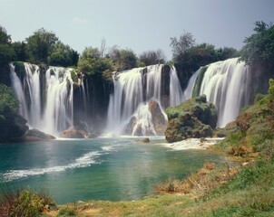 Fototapeta premium bosnia and herzegovina, kravica, waterfalls, near ljubuski, bosnia, kravica falls, waterfall, water bodies, flow, nature, water, rock, rocks, vegetation, sight, 