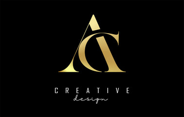 Golden AC a c letter design logo logotype concept with serif font and elegant style. Vector illustration icon with letters A and C.