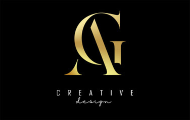 Golden AG a g letter design logo logotype concept with serif font and elegant style. Vector illustration icon with letters A and G.
