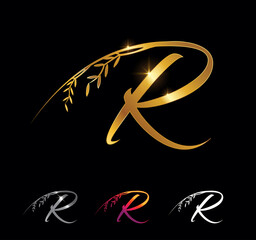 Golden Letter R Monogram Initial Sign