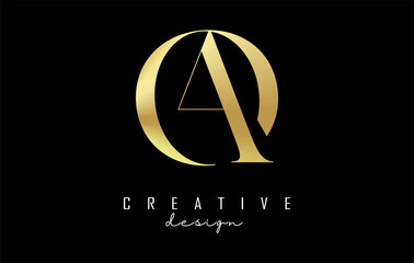 Golden AO a o letter design logo logotype concept with serif font and elegant style. Vector illustration icon with letters A and O.
