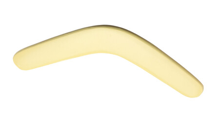 Yellow boomerang isolated on white. Outdoors activity