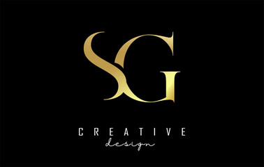 Golden SG s g letter design logo logotype concept with serif font and elegant style. Vector illustration icon with letters S and G. - obrazy, fototapety, plakaty