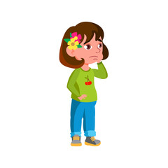 sad girl kid choosing beauty accessory in shop cartoon vector. sad girl kid choosing beauty accessory in shop character. isolated flat cartoon illustration