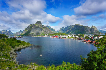 The Norwegian Lofoten mountains with a sky background