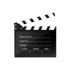 Movie clapper isolated on white. Black open clapperboard. Vector illustration. Video icon. Film making industry