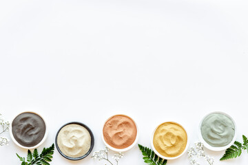 Spa beauty treatment set of clay cosmetic. Flay lay