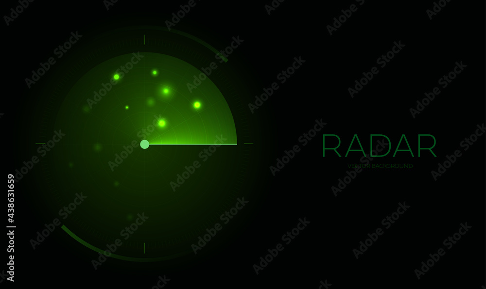 Poster Radar Screen. Hud display. Vector Radar interface on dark background.