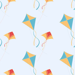 Seamless pattern with flying kites. Kids hand drawn vector illustration for wrapping paper,wallpaper,surface design.