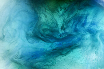 Abstract blue-green ocean, paint in water background. swirl of splashes and waves in motion. Fluid art wallpaper, liquid vibrant colors