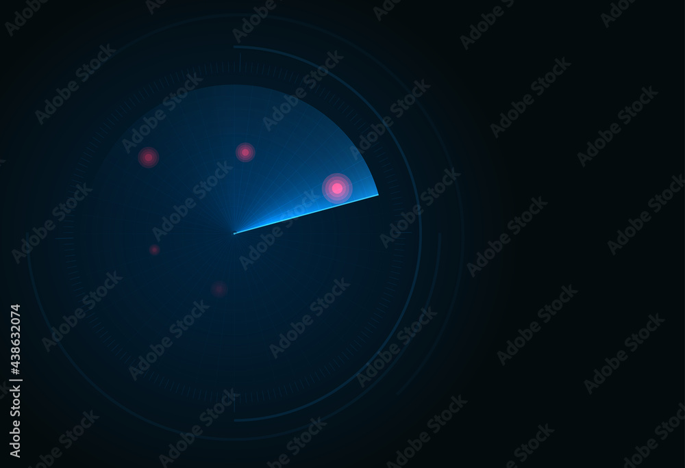 Poster Radar Screen. Hud display. Vector Radar interface on dark background.