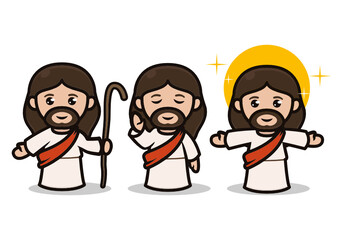 Set of cute Jesus mascot design