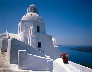 greece, santorini, thira, church, island, cyclades, building, sight, architecture, white, faith,...