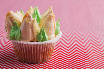 Sweet pastry dessert cupcake close-up and copy space.