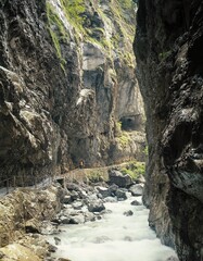 germany, upper bavaria, garmisch-partenkirchen, partnach-klamm, bavaria, werdenfels, gorge, mountain stream, river, raging, rocks, nature, path, hiker, 