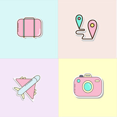 set of pink travel icons for web
