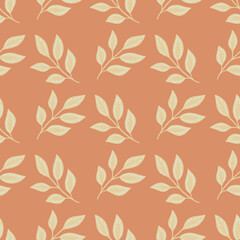 Fototapeta na wymiar Decorative pastel colors seamless pattern with leaf branches shapes. Pink pastel background. Simple style.