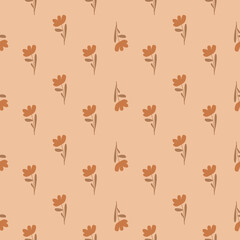 Pastel tones seamless pattern with little simple flowers ornament. Pink light background. Blossom shapes.