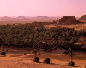 algeria, kasbah, ighzer oasis, sebkah, near timimoun, africa, north africa, oasis, kasba, landscape, nature, vegetation, barrenness, aridity, drought, 