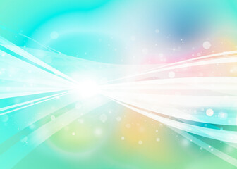 Colorful wave line and sparkle rays glitter lights with bokeh elegant lens flare abstract background. wave sparks background.