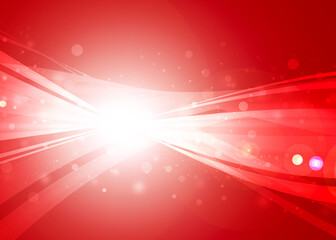 Fototapeta na wymiar Red wave line and sparkle rays glitter lights with bokeh elegant lens flare abstract background. wave sparks background.