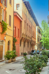 Streets and old houses in the historic center of Bologna