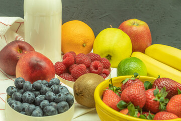 Fruits are laid out on the fruit milkshake table