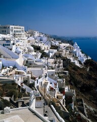 greece, santorini, fira, city view, cyclades islands, island, cyclades, thera, thira, capital, city, view, building, houses, mediterranean, aegean, locality, main town, white, 