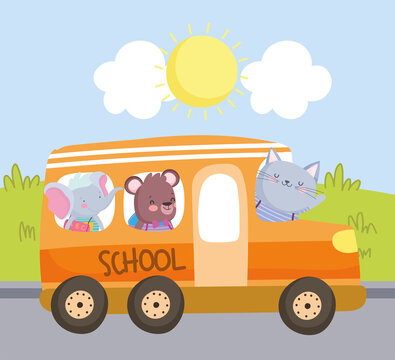 cute animals school bus
