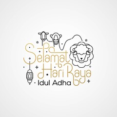 Selamat hari raya idul adha means happy eid al adha vector illustration. Eid mubarak lettering typography design