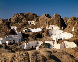 spain, andalusia, guadix, cave dwellings, view, near granada, cave town, tuff, dwelling caves,...