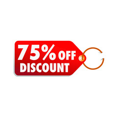 isolated red sale tag 75% discount offer white background