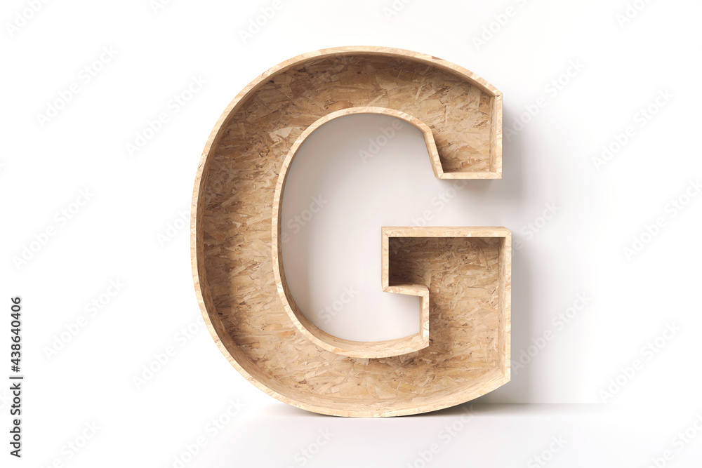 Aufkleber oriented strand board wood in the shape of letter g nice to display eco friendly products or objects