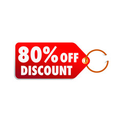 isolated red sale tag 80% discount offer white background