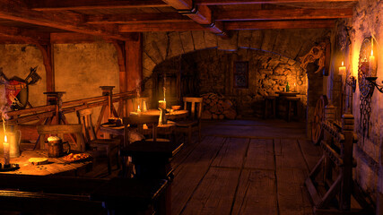 Fototapeta 3D Rendering Medieval Tavern obraz