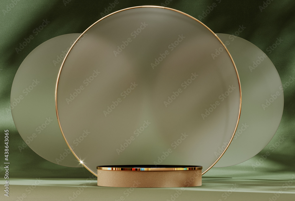 Aufkleber 3d rendering gold podium geometry. abstract pastel geometric shape blank platform. empty showcase pe
